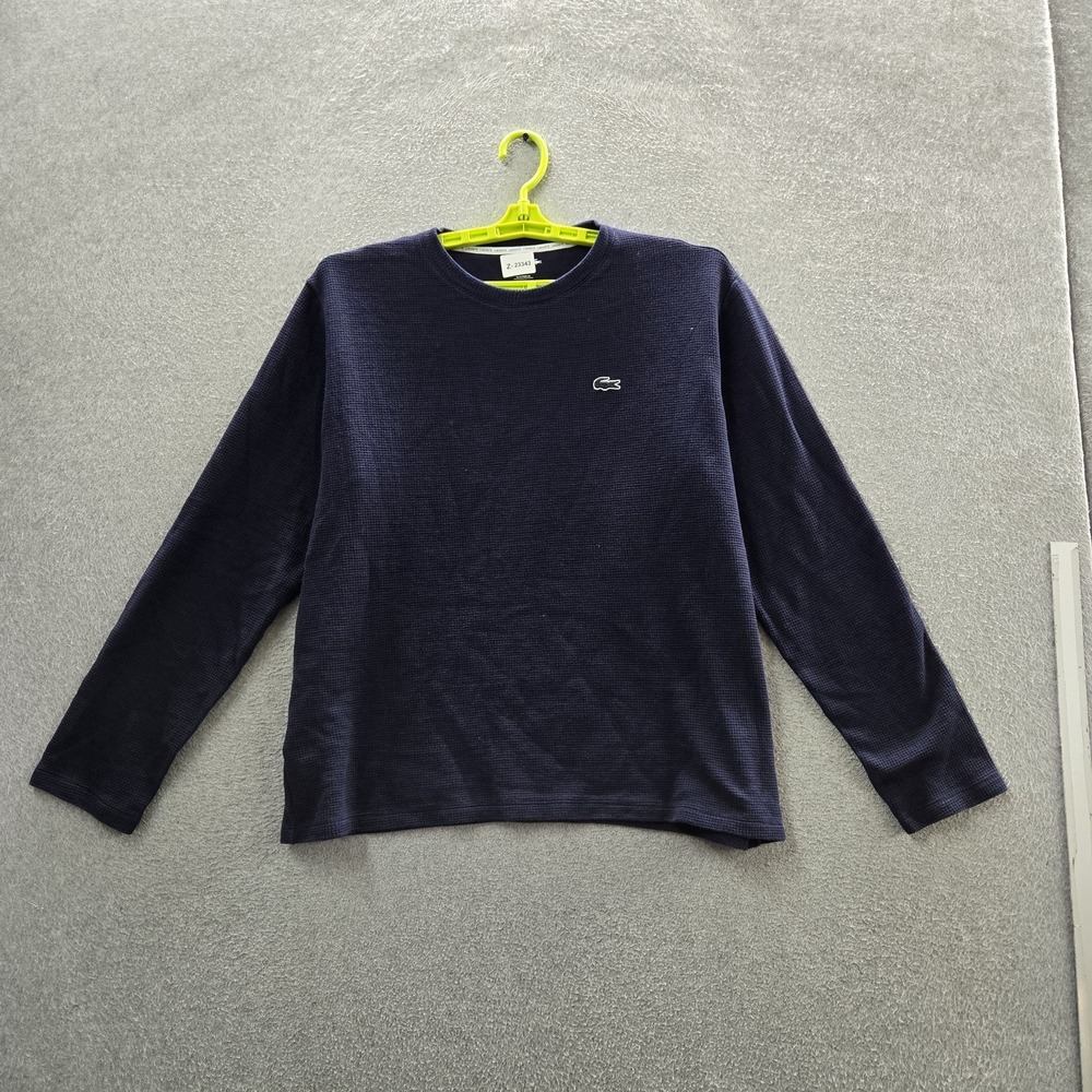 Lacoste Men Sleepwear XL Blue Embroidered Pajama Top Logo Waffle Knit